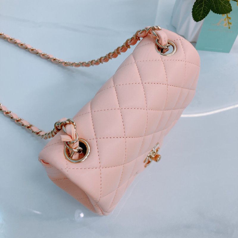 MS0439 Chanel 香奈兒 經典 17Cm 迷你號 方胖子 羊皮 肉粉色 金扣  Classic Flap Mini Square Lambskin Nude x GHW-9