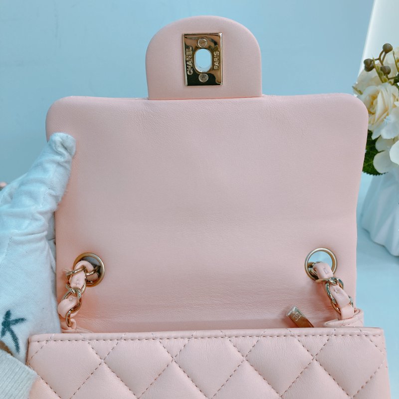 MS0439 Chanel 香奈兒 經典 17Cm 迷你號 方胖子 羊皮 肉粉色 金扣  Classic Flap Mini Square Lambskin Nude x GHW-11