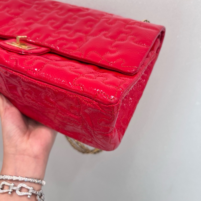 Chanel 2.55 漆皮紅色金扣-3