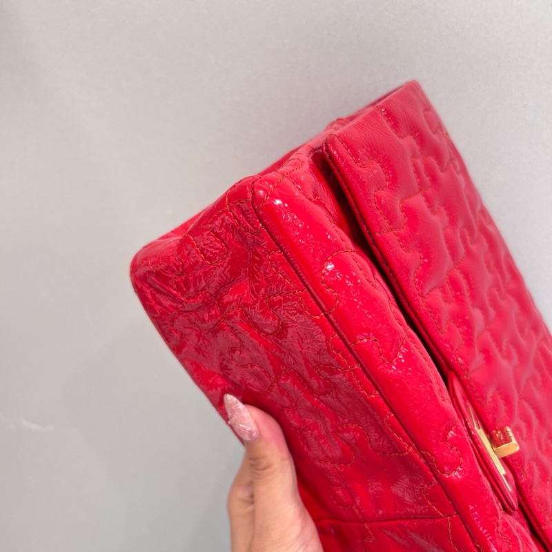 Chanel 2.55 漆皮紅色金扣-4