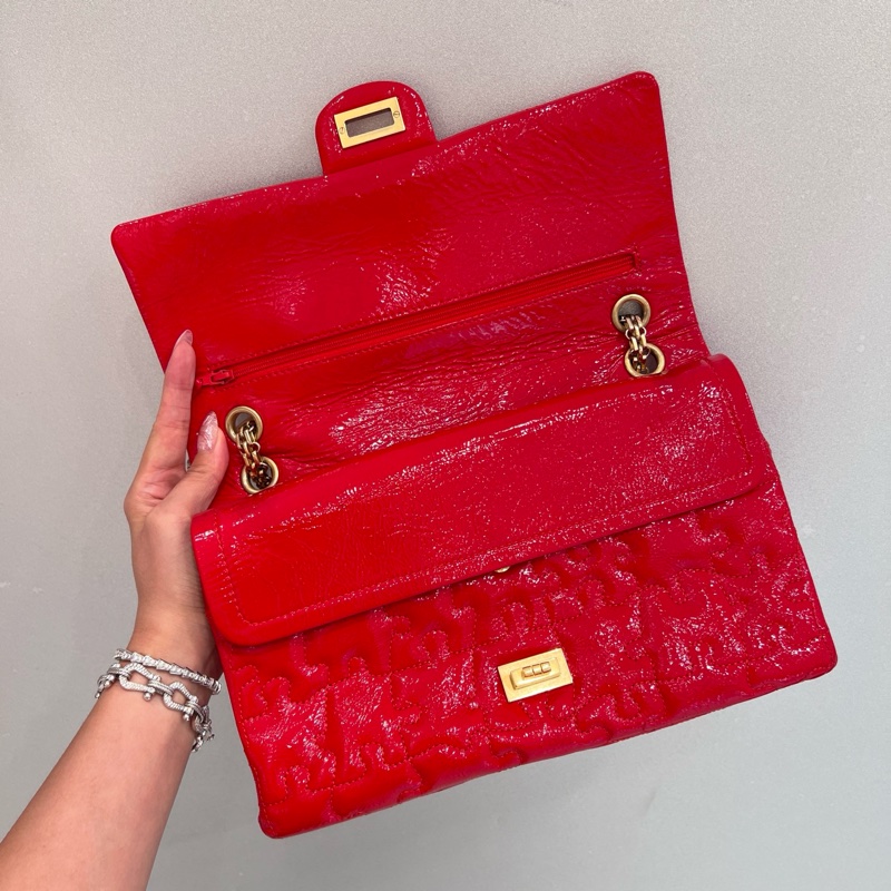 Chanel 2.55 漆皮紅色金扣-5