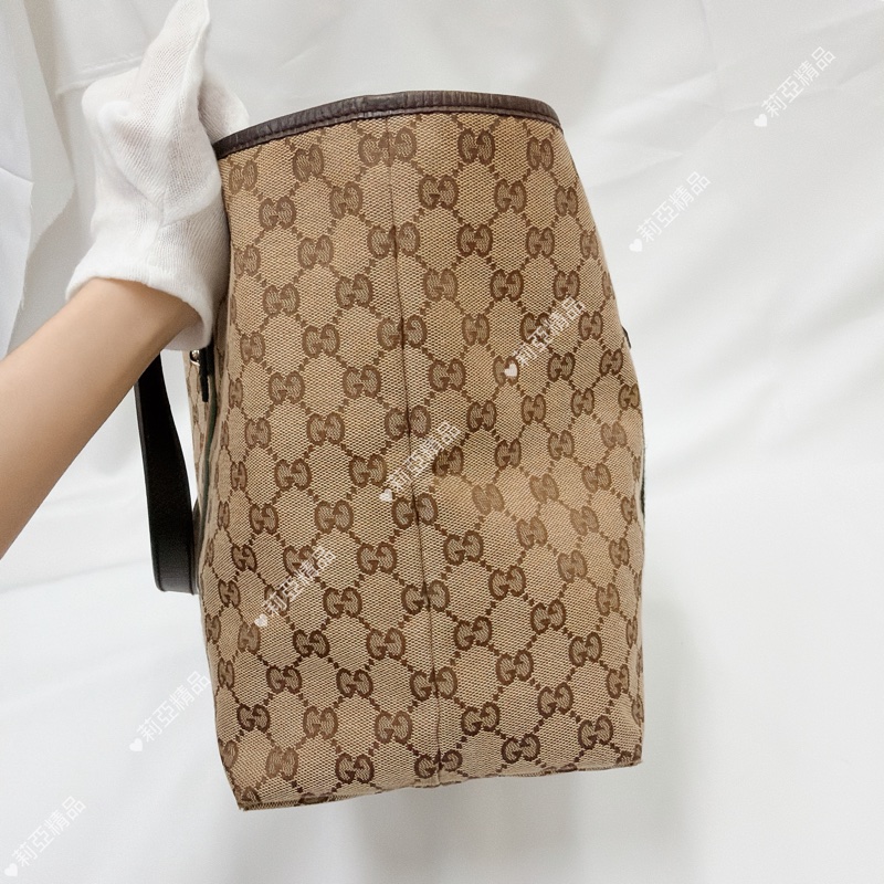 莉亞精品♡ Gucci 紅綠條紋老花托特包 二手美包-4