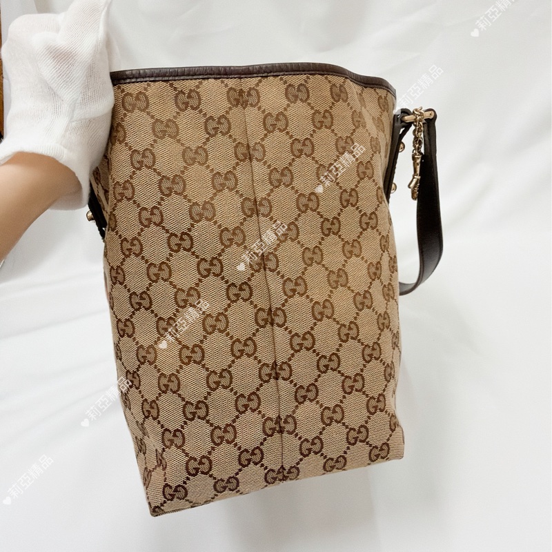 莉亞精品♡ Gucci 紅綠條紋老花托特包 二手美包-5