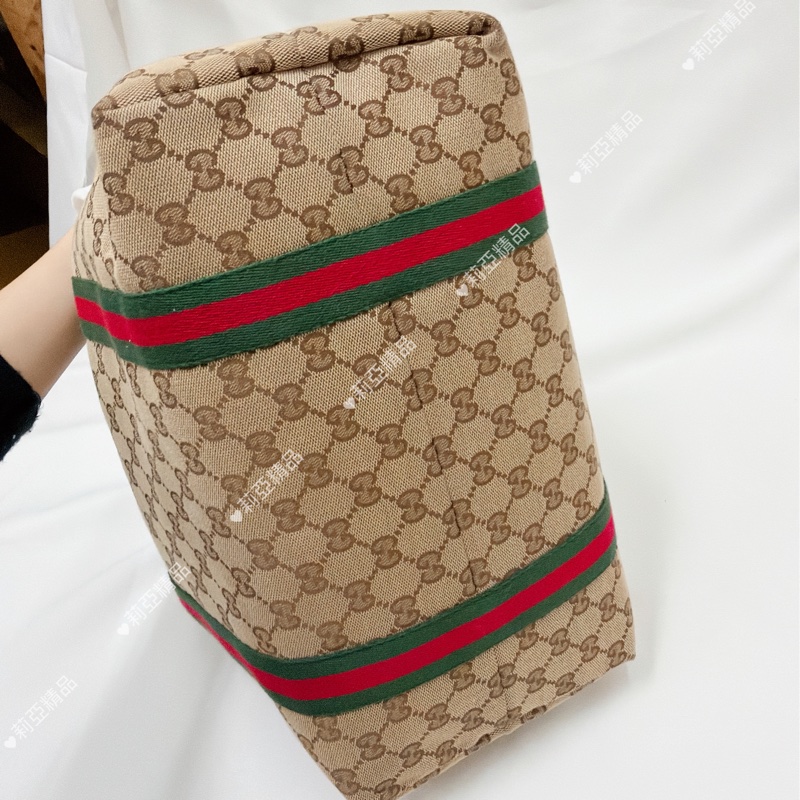 莉亞精品♡ Gucci 紅綠條紋老花托特包 二手美包-6