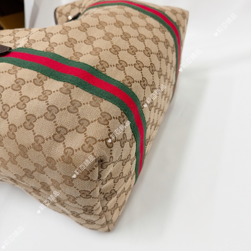 莉亞精品♡ Gucci 紅綠條紋老花托特包 二手美包-8
