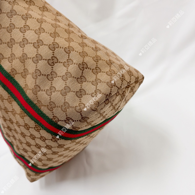 莉亞精品♡ Gucci 紅綠條紋老花托特包 二手美包-9