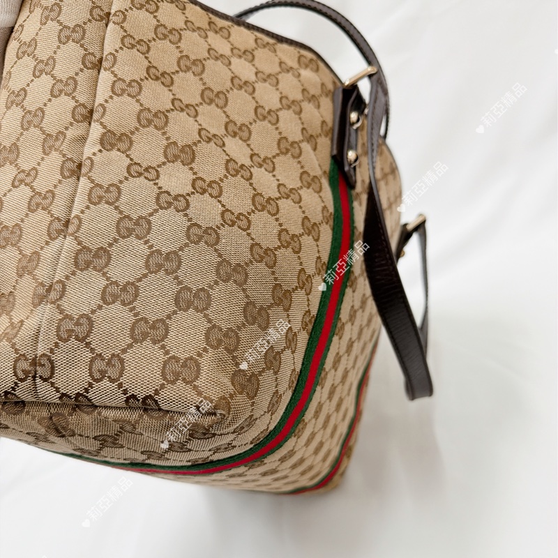莉亞精品♡ Gucci 紅綠條紋老花托特包 二手美包-10