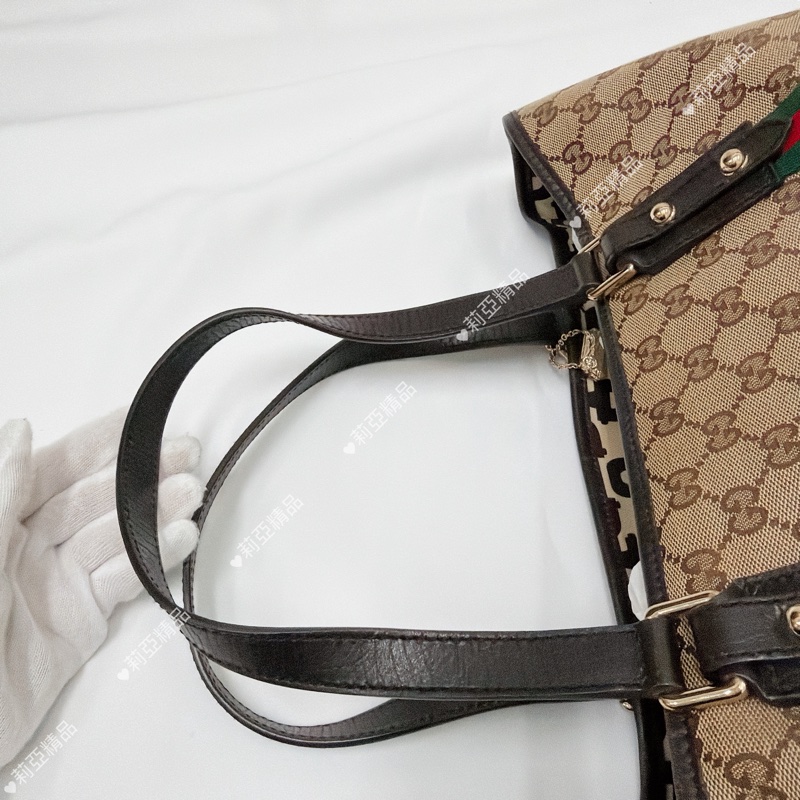 莉亞精品♡ Gucci 紅綠條紋老花托特包 二手美包-11