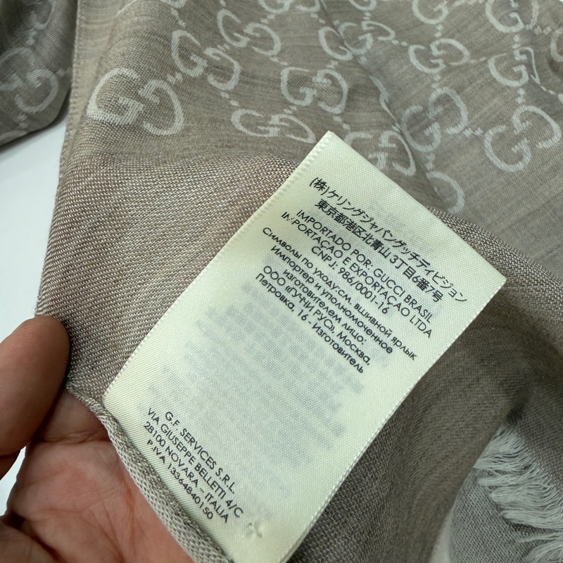 gucci 雙面 logo 羊絨 燕麥色 圍巾 披肩-21