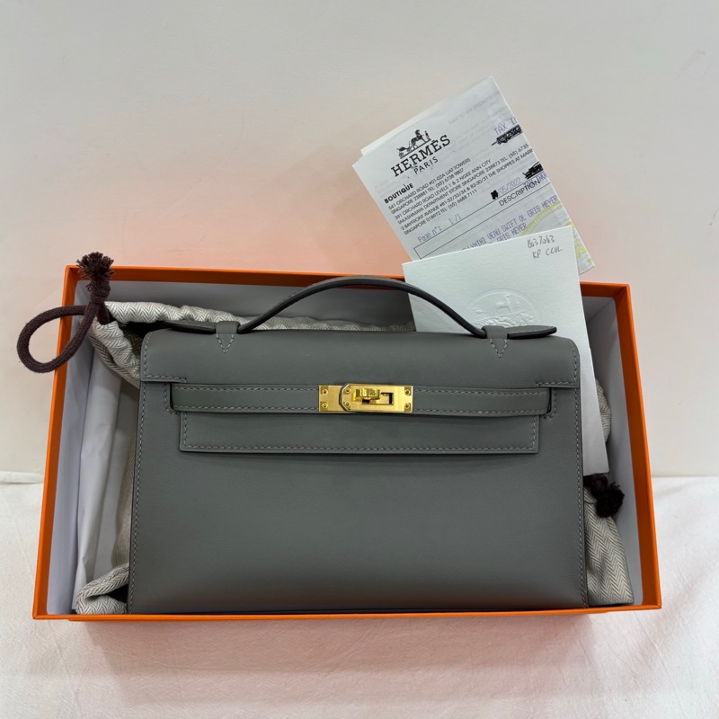 Hermes 愛馬仕 mini kelly 一代 積雨雲灰0L 金扣 Swift皮 U刻 99新 有票-0