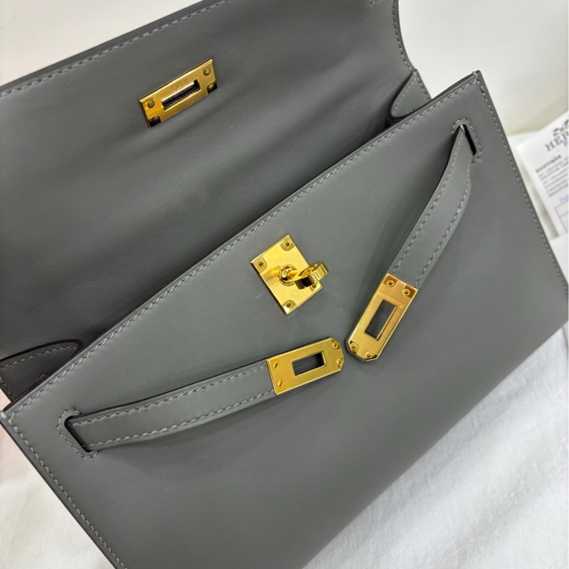 Hermes 愛馬仕 mini kelly 一代 積雨雲灰0L 金扣 Swift皮 U刻 99新 有票-7