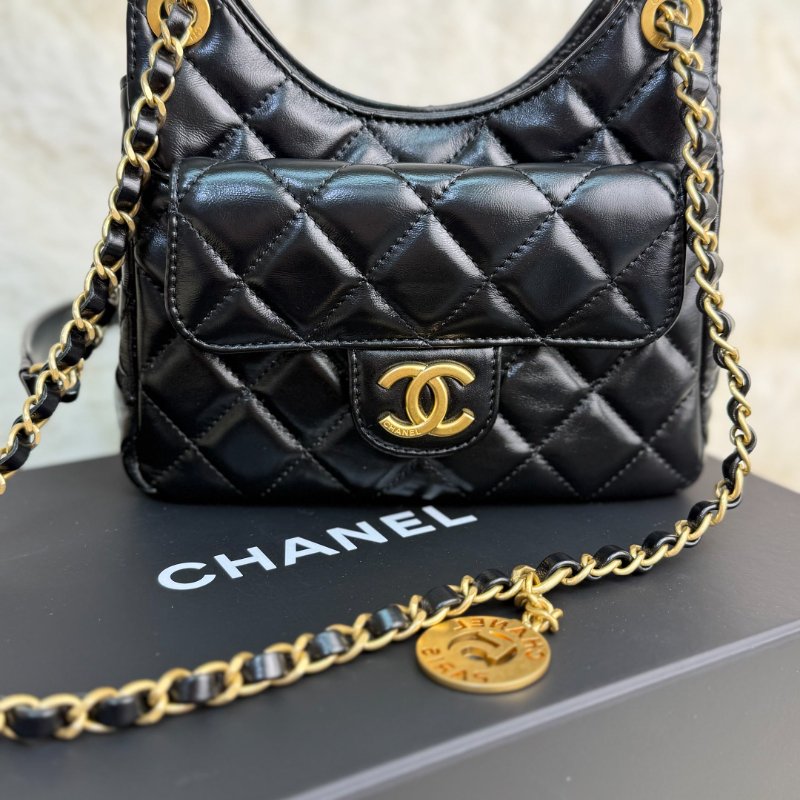 Chanel 天貓精靈 嬉皮流浪包 黑色 菱格紋 油蠟皮 小號 金幣 金扣-0