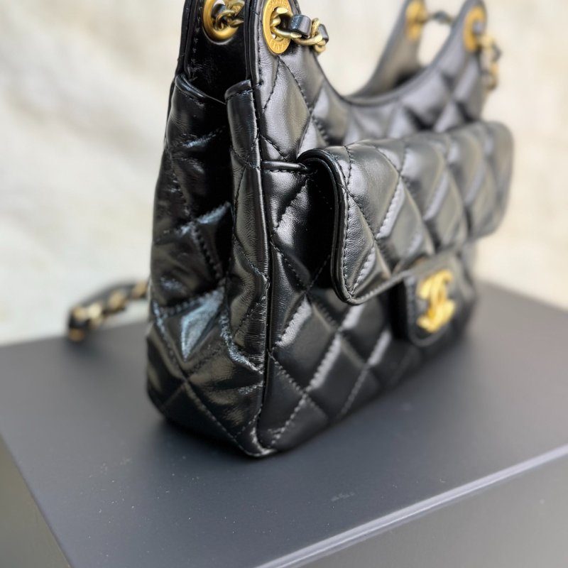 Chanel 天貓精靈 嬉皮流浪包 黑色 菱格紋 油蠟皮 小號 金幣 金扣-2