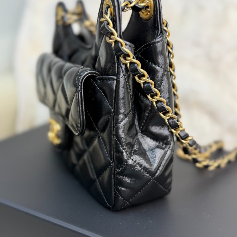 Chanel 天貓精靈 嬉皮流浪包 黑色 菱格紋 油蠟皮 小號 金幣 金扣-3