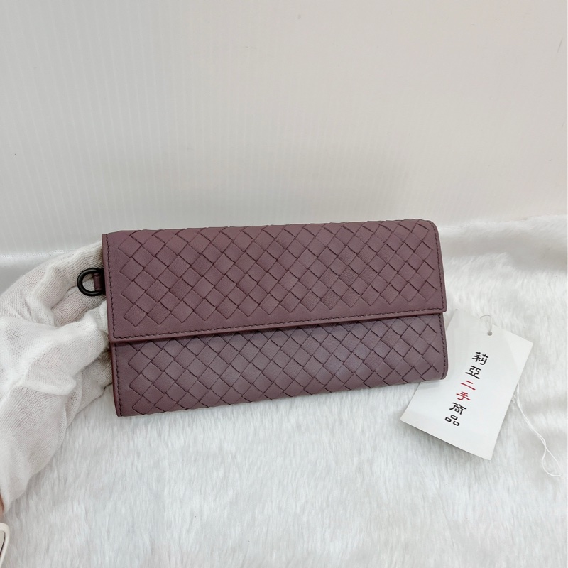 莉亞精品♡BV 小編織 紫長夾手拿包 二手-1