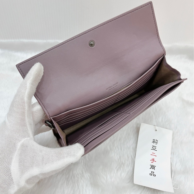 莉亞精品♡BV 小編織 紫長夾手拿包 二手-8