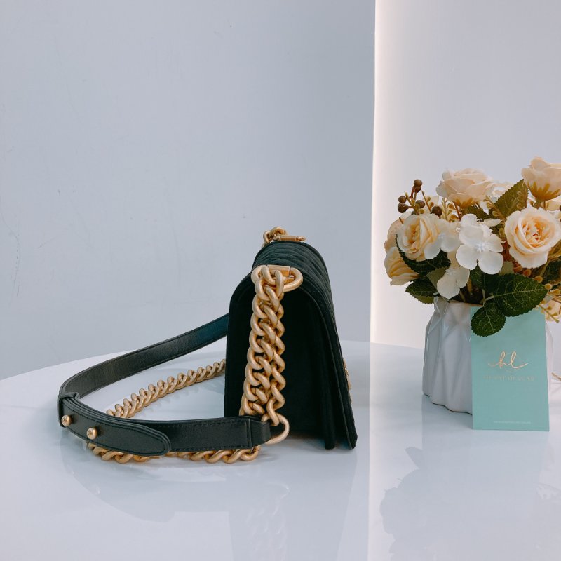 MS0442 Chanel 香奈兒 男孩 小號 天鵝絨/絲絨 黑金Boy Small Velvet Black x GHW-2