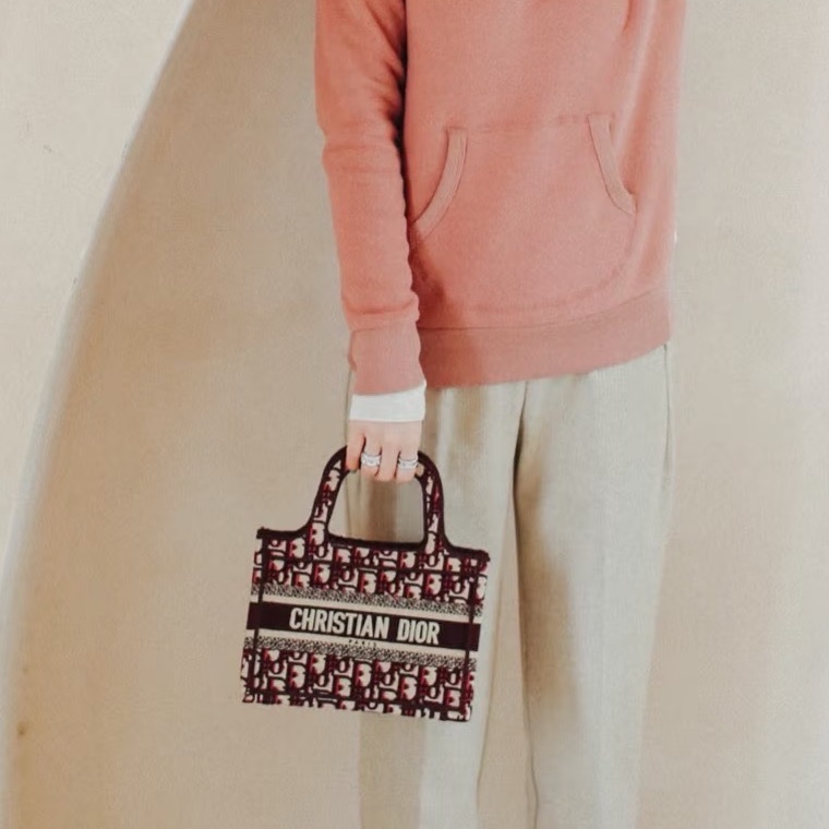 莉亞精品♡Dior mini托特 酒紅老花 二手-4