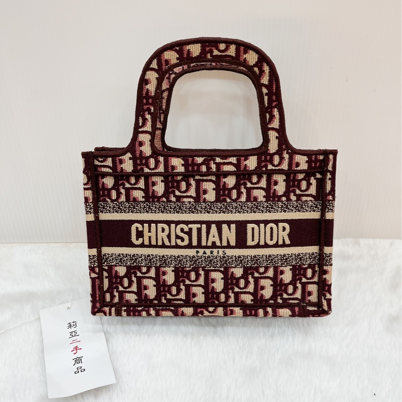 莉亞精品♡Dior mini托特 酒紅老花 二手-5