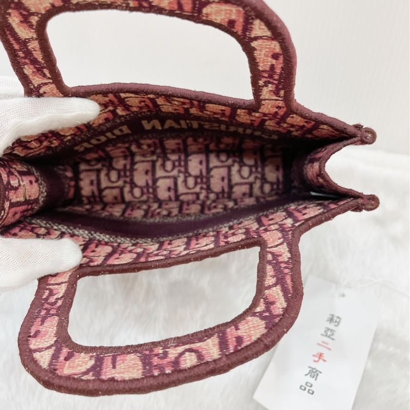 莉亞精品♡Dior mini托特 酒紅老花 二手-14