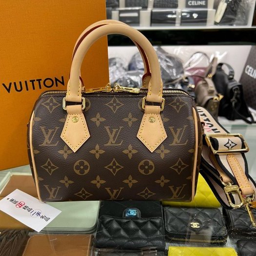 東區正精品㊣LV M46234 SPEEDY 20CM 原花字紋迷你黑色拚粉色手提肩背背帶兩用波士頓包 RZ6121-0