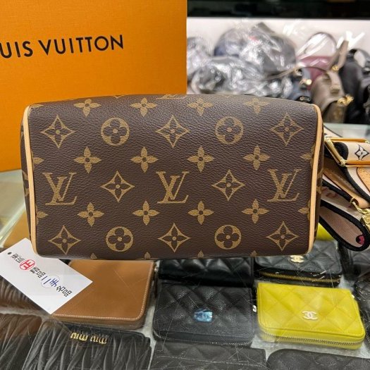 東區正精品㊣LV M46234 SPEEDY 20CM 原花字紋迷你黑色拚粉色手提肩背背帶兩用波士頓包 RZ6121-3