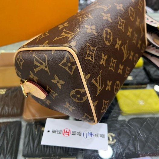 東區正精品㊣LV M46234 SPEEDY 20CM 原花字紋迷你黑色拚粉色手提肩背背帶兩用波士頓包 RZ6121-5