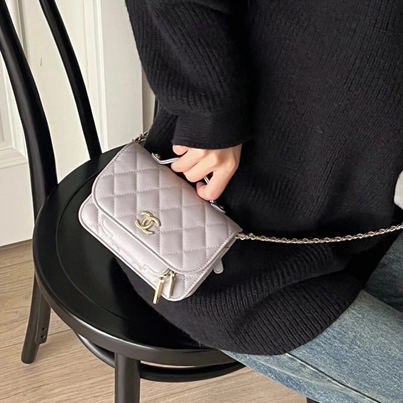 ✨Chanel 灰金 郵差包mini 99新 晶片款🩶-2