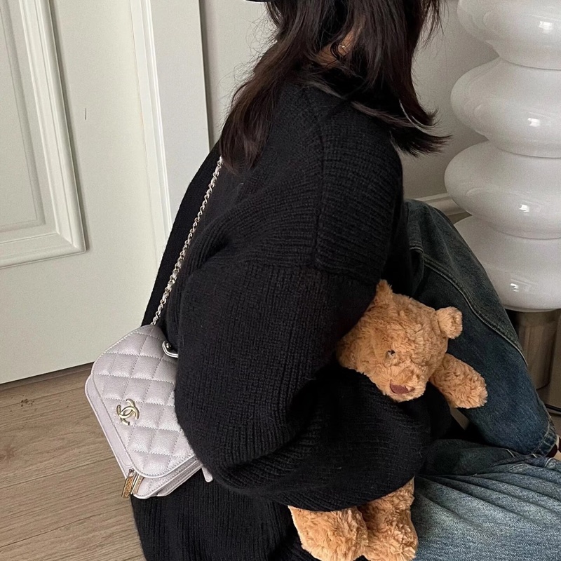 ✨Chanel 灰金 郵差包mini 99新 晶片款🩶-3