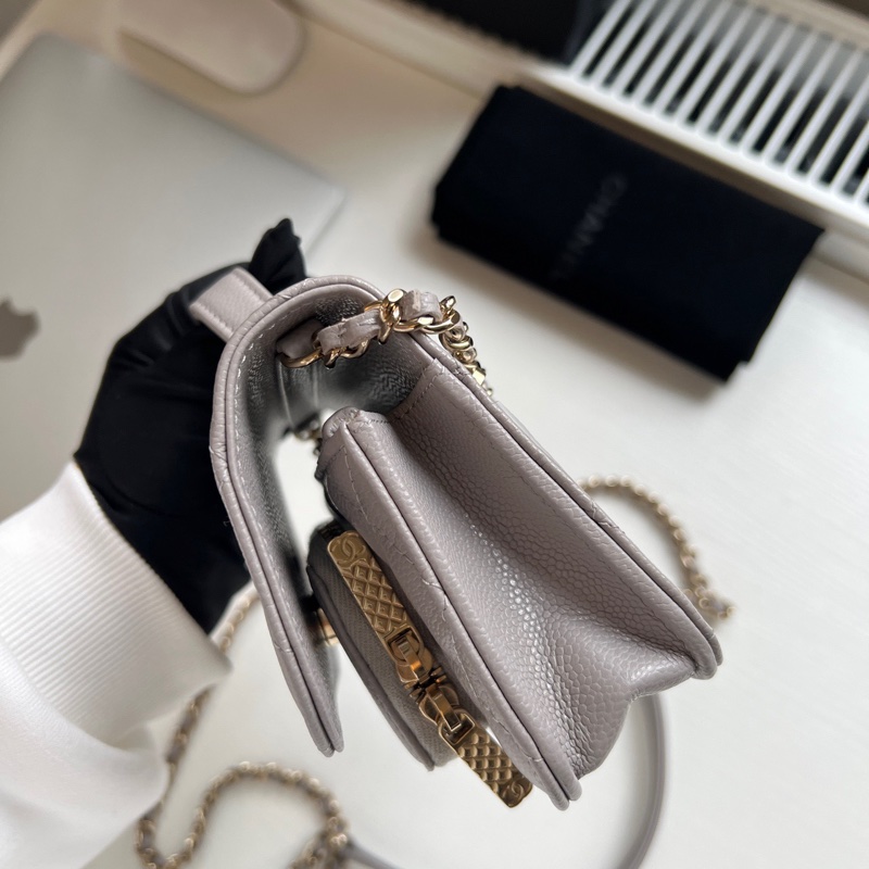 ✨Chanel 灰金 郵差包mini 99新 晶片款🩶-7