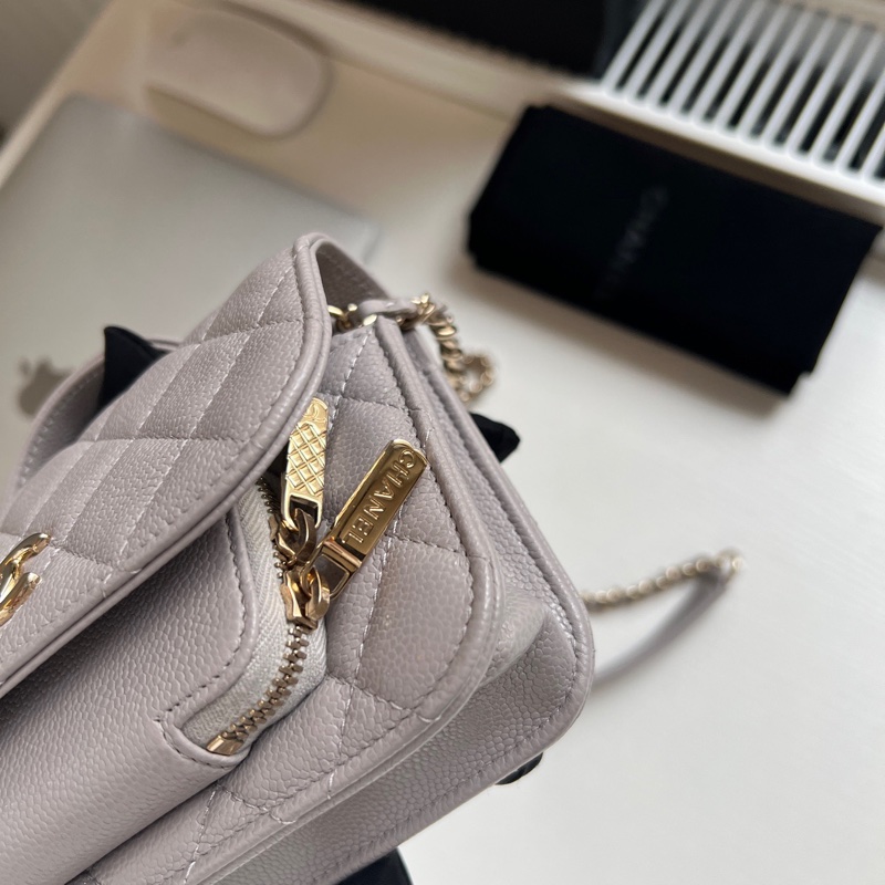 ✨Chanel 灰金 郵差包mini 99新 晶片款🩶-13
