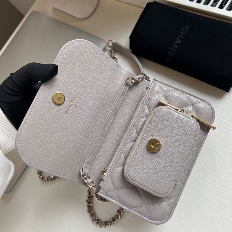 ✨Chanel 灰金 郵差包mini 99新 晶片款🩶-17