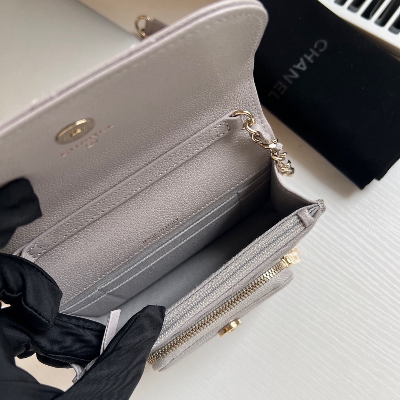 ✨Chanel 灰金 郵差包mini 99新 晶片款🩶-18