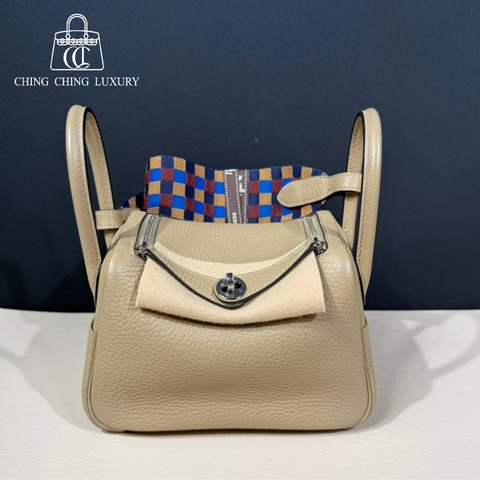 🌈Hermes🧡Mini Lindy一代🌟S2風衣灰銀扣編織帶🧡全新未使用🌟TC皮🌟Stamp U🌟貼膜在🌟