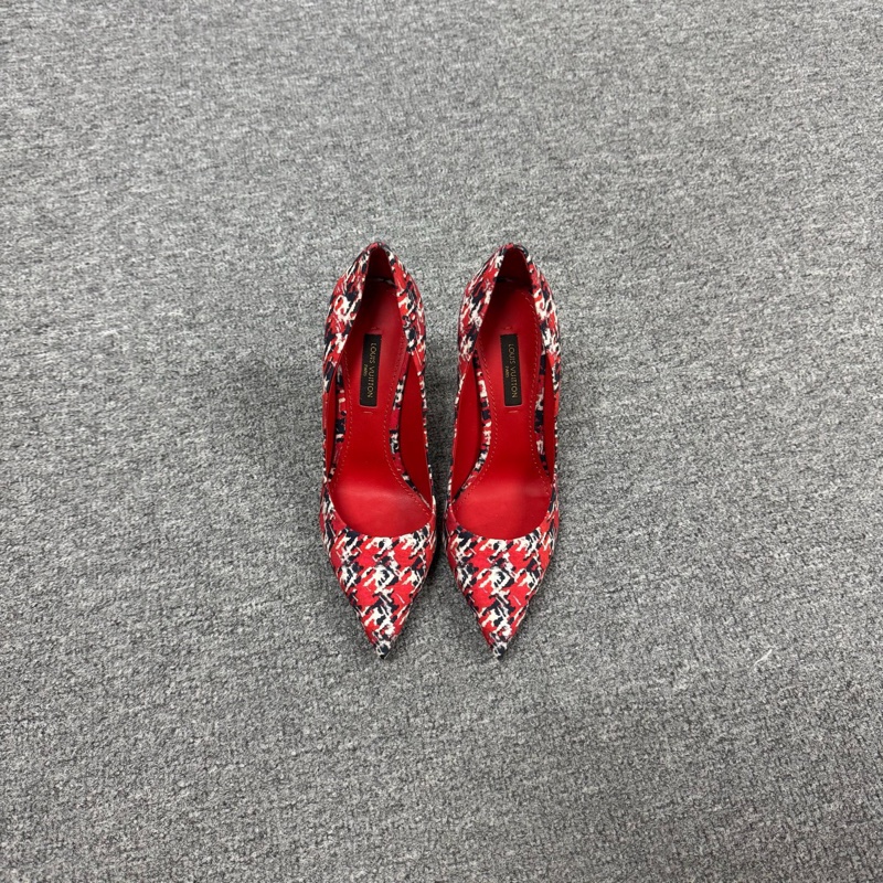 Louis Vuitton LV 路易威登 尖頭細跟 亞麻 高跟鞋 99新-1