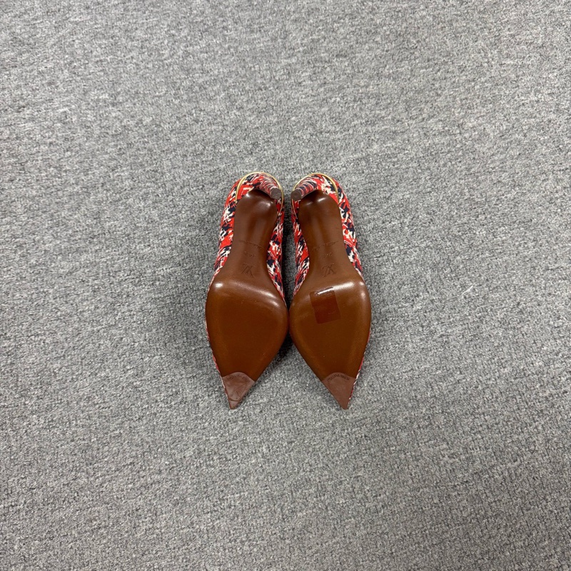 Louis Vuitton LV 路易威登 尖頭細跟 亞麻 高跟鞋 99新-3