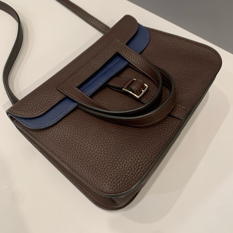 🌈Hermes🧡Halzan 25🧡馬鞍紅內拼藍銀扣🌟99新🌟🌈TC皮🌟愛馬仕🌟-2