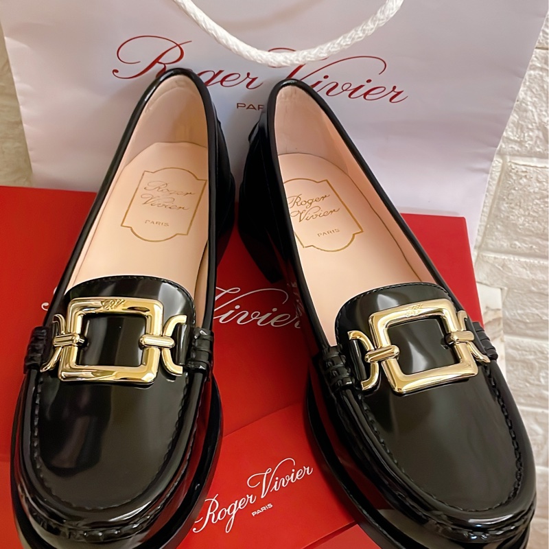 全新可送禮狀態✨Roger  Vivier 金色方框樂褔鞋(黑色)36號-0