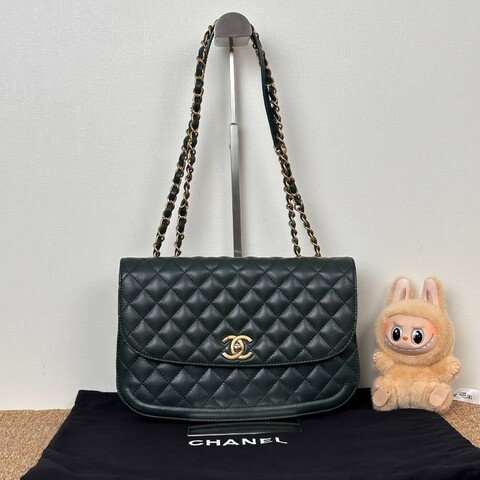 Chanel 牛皮風琴菱格鏈條包 綠色