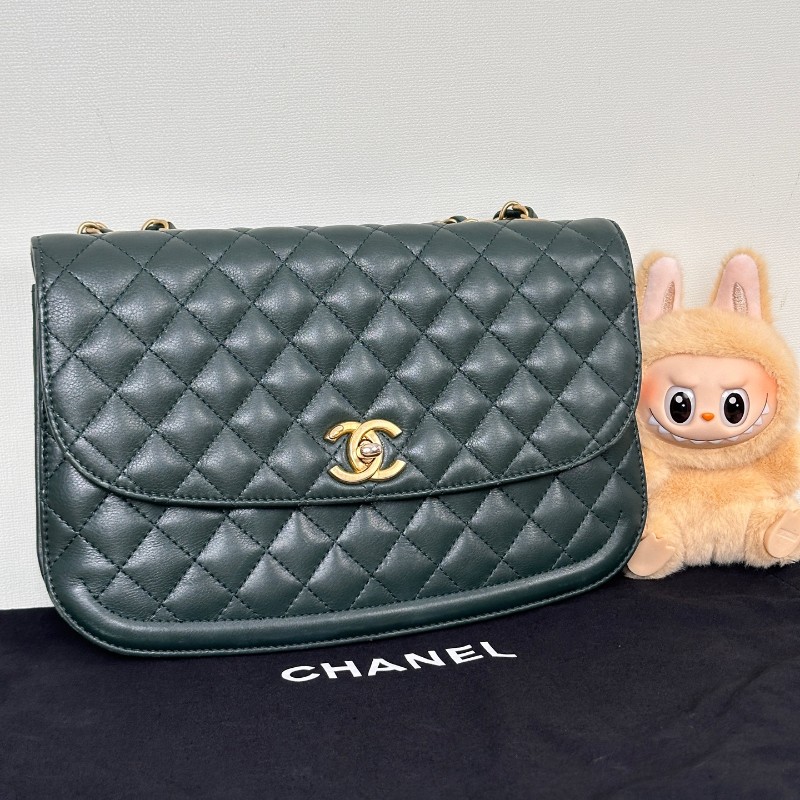 Chanel 牛皮風琴菱格鏈條包 綠色-2