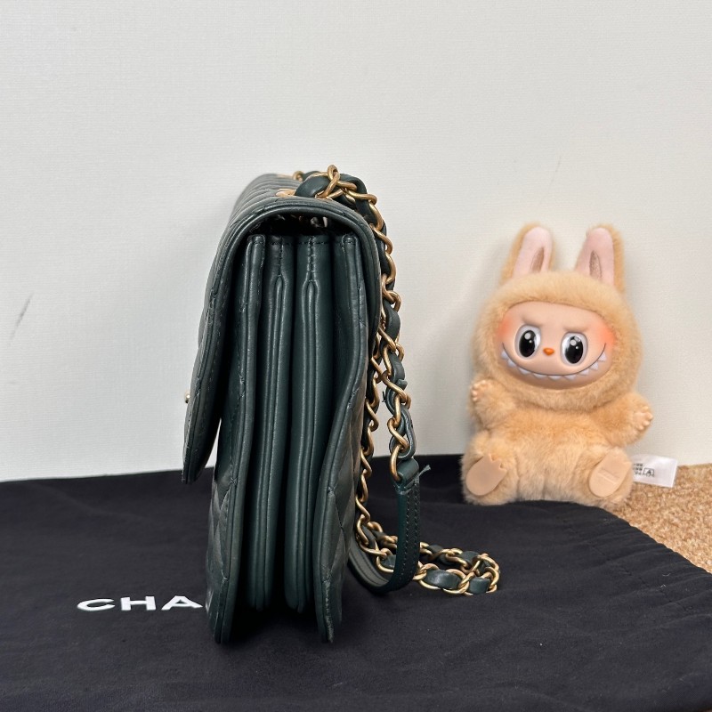Chanel 牛皮風琴菱格鏈條包 綠色-3