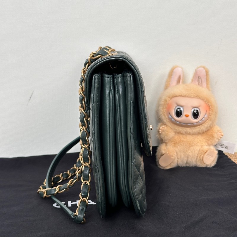 Chanel 牛皮風琴菱格鏈條包 綠色-5