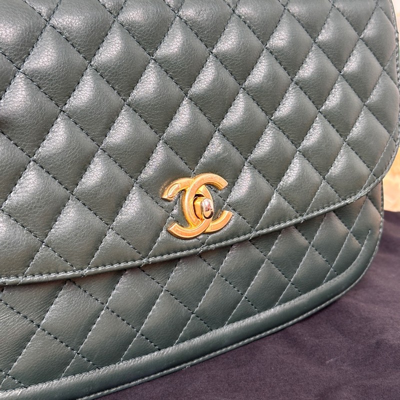 Chanel 牛皮風琴菱格鏈條包 綠色-7