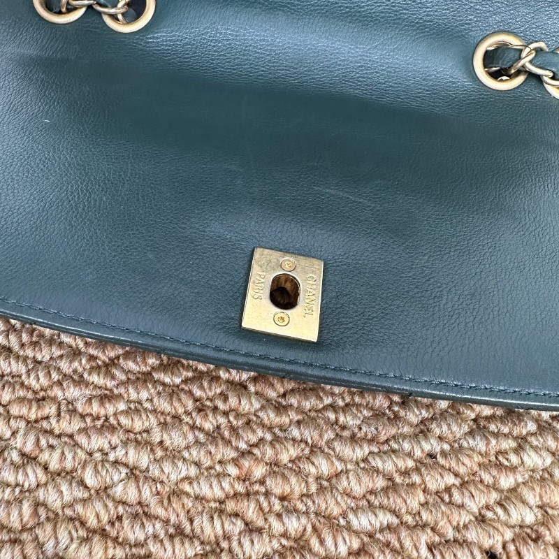 Chanel 牛皮風琴菱格鏈條包 綠色-9