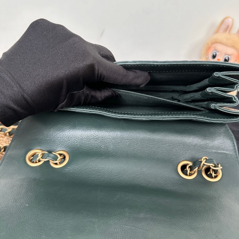 Chanel 牛皮風琴菱格鏈條包 綠色-10