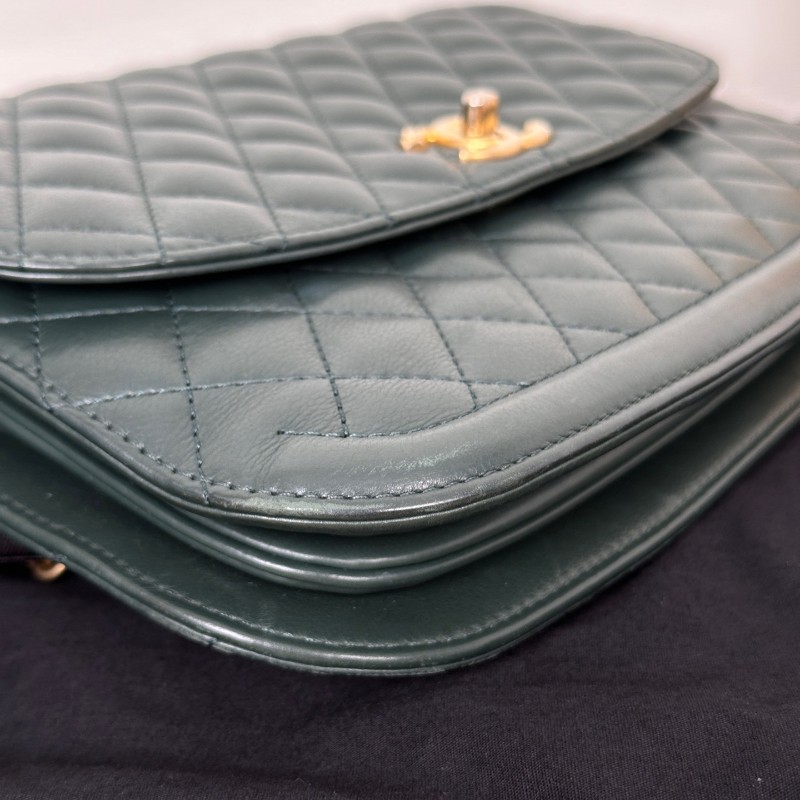 Chanel 牛皮風琴菱格鏈條包 綠色-12