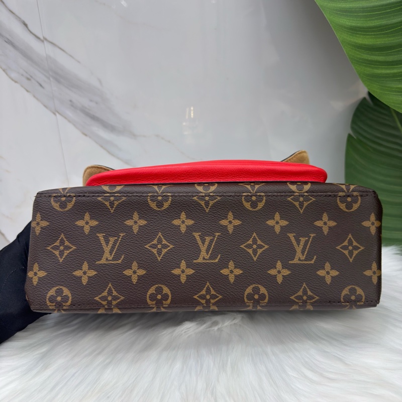 95新LV路易威登/Louis Vuitton 老花拼紅鎖頭郵差手提單肩斜挎包-3
