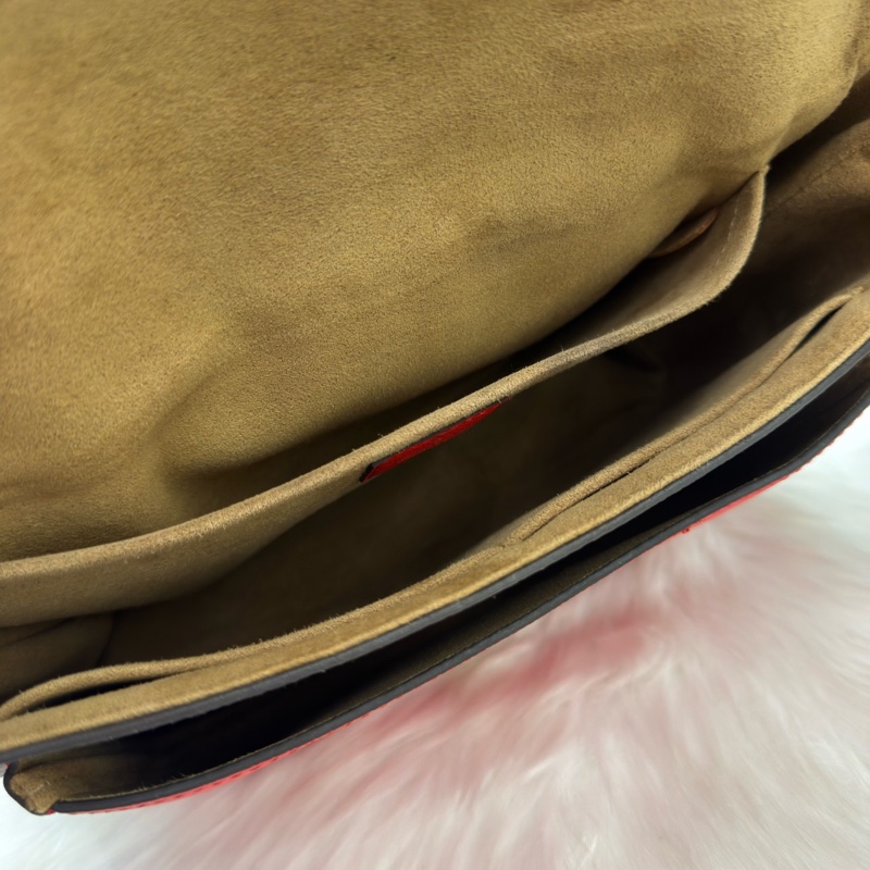 95新LV路易威登/Louis Vuitton 老花拼紅鎖頭郵差手提單肩斜挎包-6