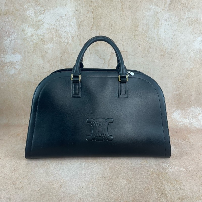 Celin 黑色box皮大骨頭浮雕logo保齡球包大號-0