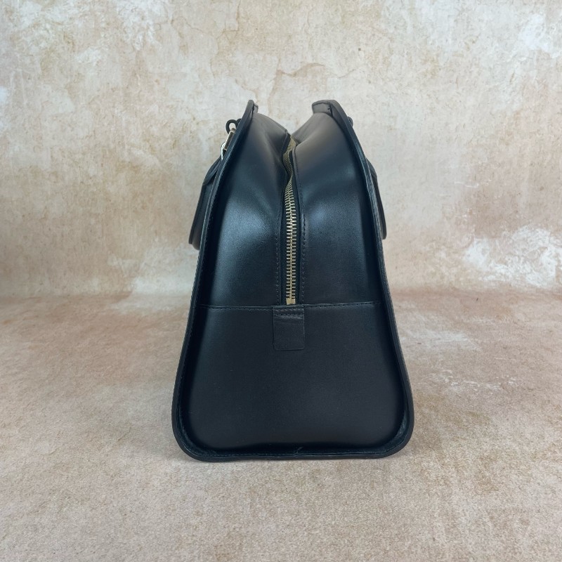 Celin 黑色box皮大骨頭浮雕logo保齡球包大號-3